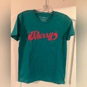 Target Fifth Sun Merry Green Red T-Shirt Christmas Holiday Ladies Medium NWOT
